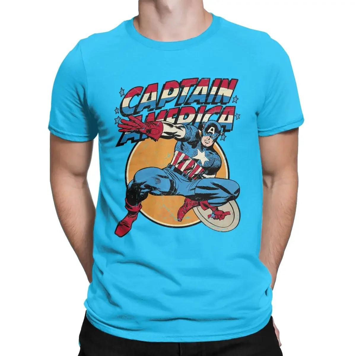 Captain America Vintage Marvel T-Shirts Men 100% Cotton T Shirts Disney Short Sleeve Tee Shirt Plus Size Clothing - Premium t-shirt from Lizard Vigilante - Just $28.99! Shop now at Lizard Vigilante