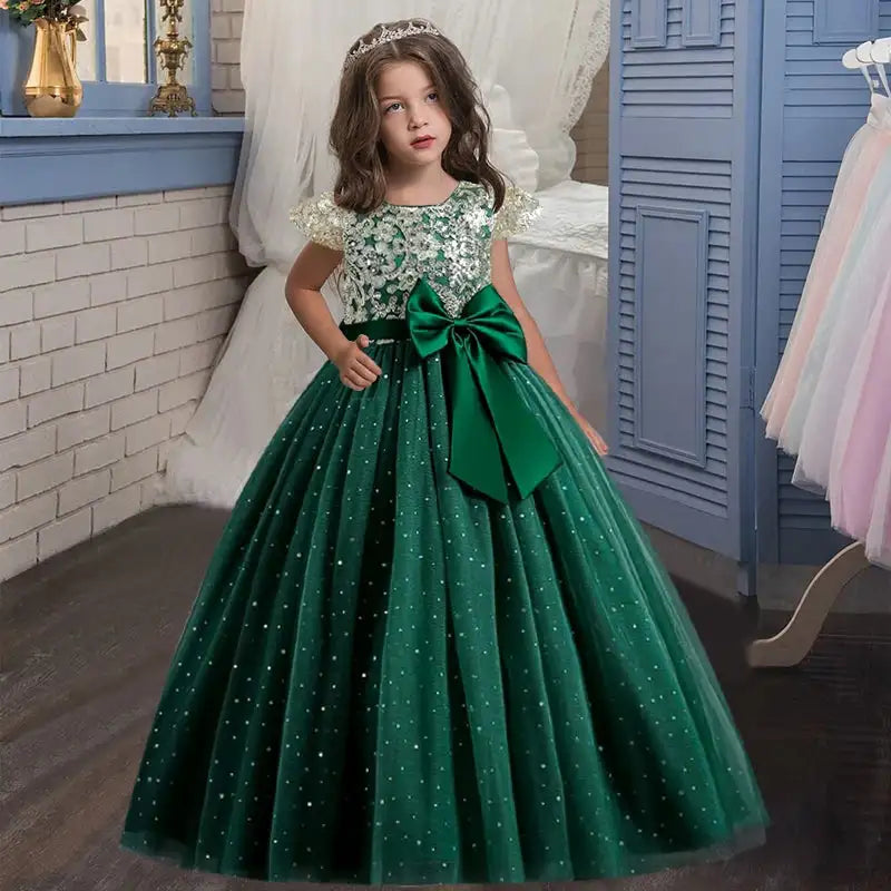 New Christmas Party Princess long dress children's dress children's gauze lace birthday party dinner ball big butterfly dress