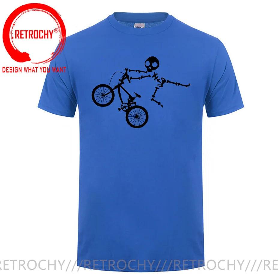 Skeleton Alien BMX Cycle Bike T-Shirt Custom Short Sleeve MTB Skull Biker TShirt Funny Fall O Neck Cotton T Shirt for Men - Lizard Vigilante