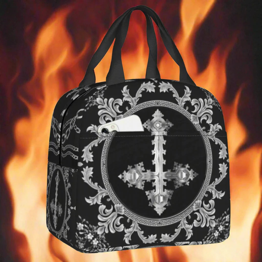 Baroque Antichrist Insulated Lunch Bag – Gothic Elegance Meets Practical Design for School, Work & Everyday Style - Premium bag from Lizard Vigilante - Just $26.66! Shop now at Lizard Vigilante