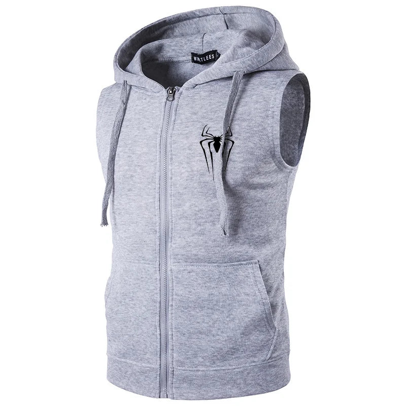 Men's Casual Vest Jacket - Spider Print Hooded Sleeveless Top - Premium vest from Lizard Vigilante - Just $38.88! Shop now at Lizard Vigilante