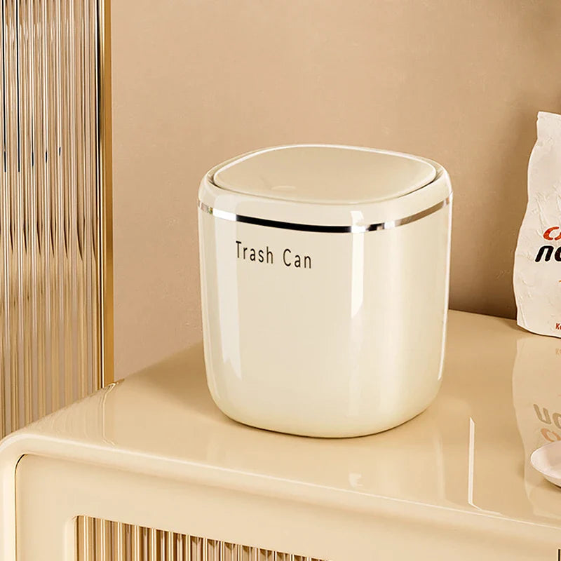 Mini Press Trash Can Desktop Garbage Basket Home Table Plastic Waste Bins Office Supplies Dustbins Sundries Box