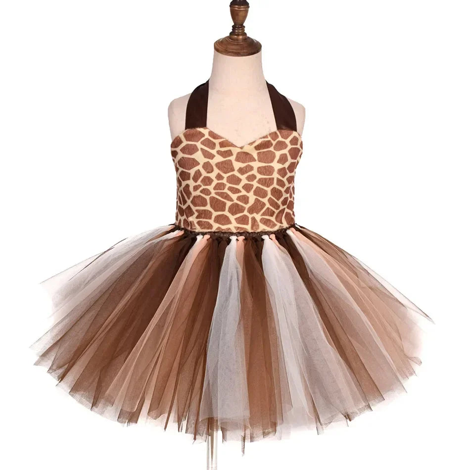 Halloween Animal Cosplay Costume for Children Forest Theme Cows Tiger Giraffe Leopard Zebra Tutu Dresses Performance Dance Sets
