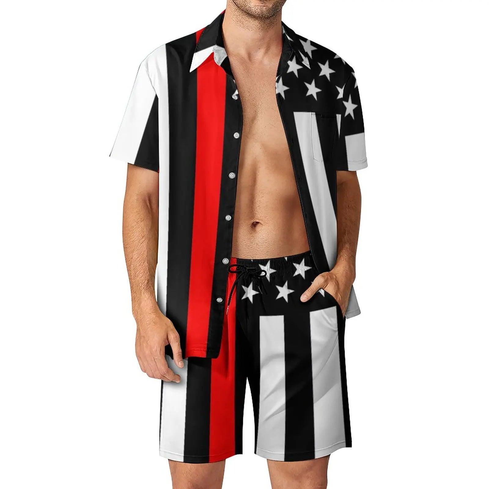 American USA Flag Fitness Outdoor Men Sets Patriotic Stars Stripes Casual Shirt Set Custom Shorts Aesthetic Suit Plus Size - Premium  from Lizard Vigilante - Just $34.99! Shop now at Lizard Vigilante