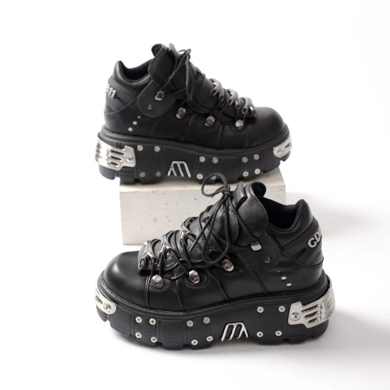 2024 New Women's Heavy Metal Punk Sneakers Platform Dad Shoes Men