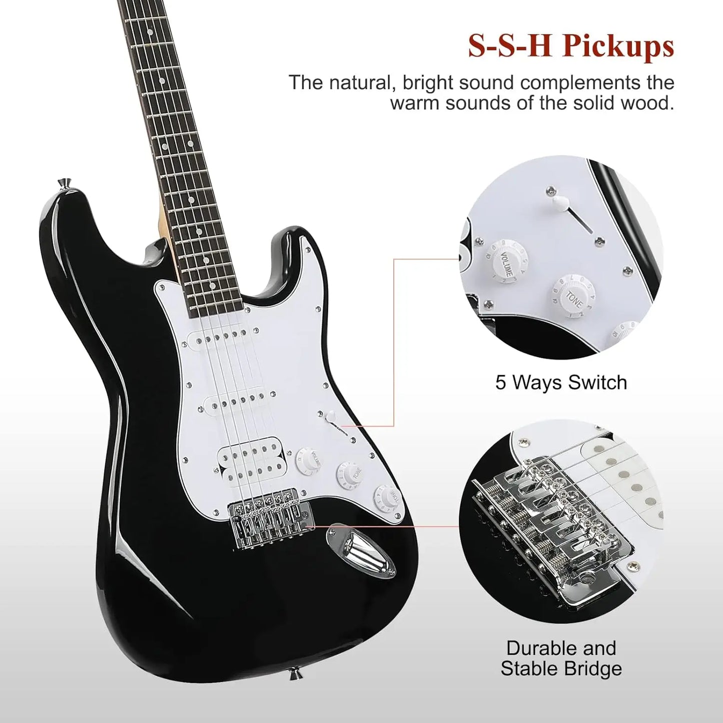 39 Inch Solid Full-size Electric Guitar HSS Pickups Starter Kit Includes Amplifier, Bag, Digital Tuner, Strap, - Premium  from Lizard Vigilante - Just $157.99! Shop now at Lizard Vigilante