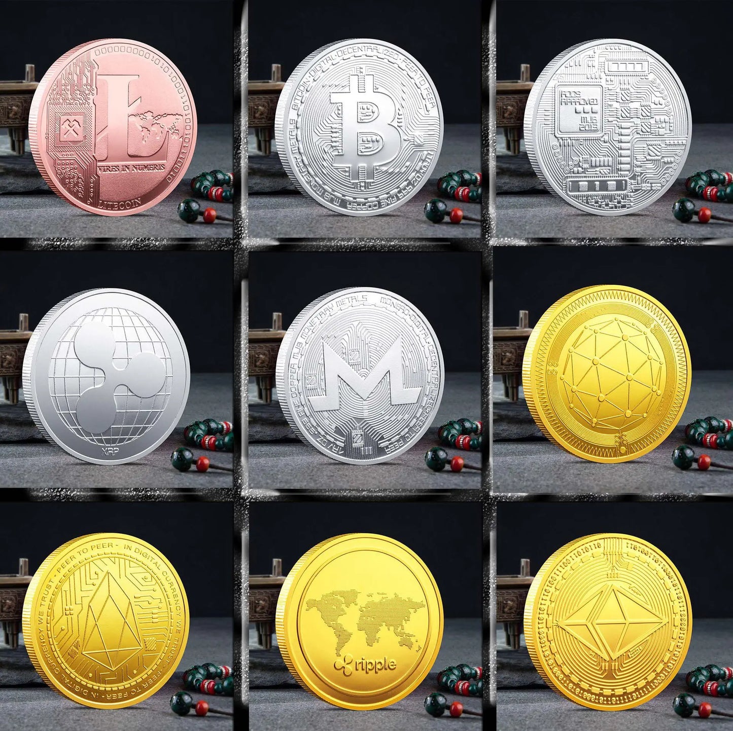 Bitcoin Crypto Coin Collection Gold Silver Commemorative Metal Souvenir Coins