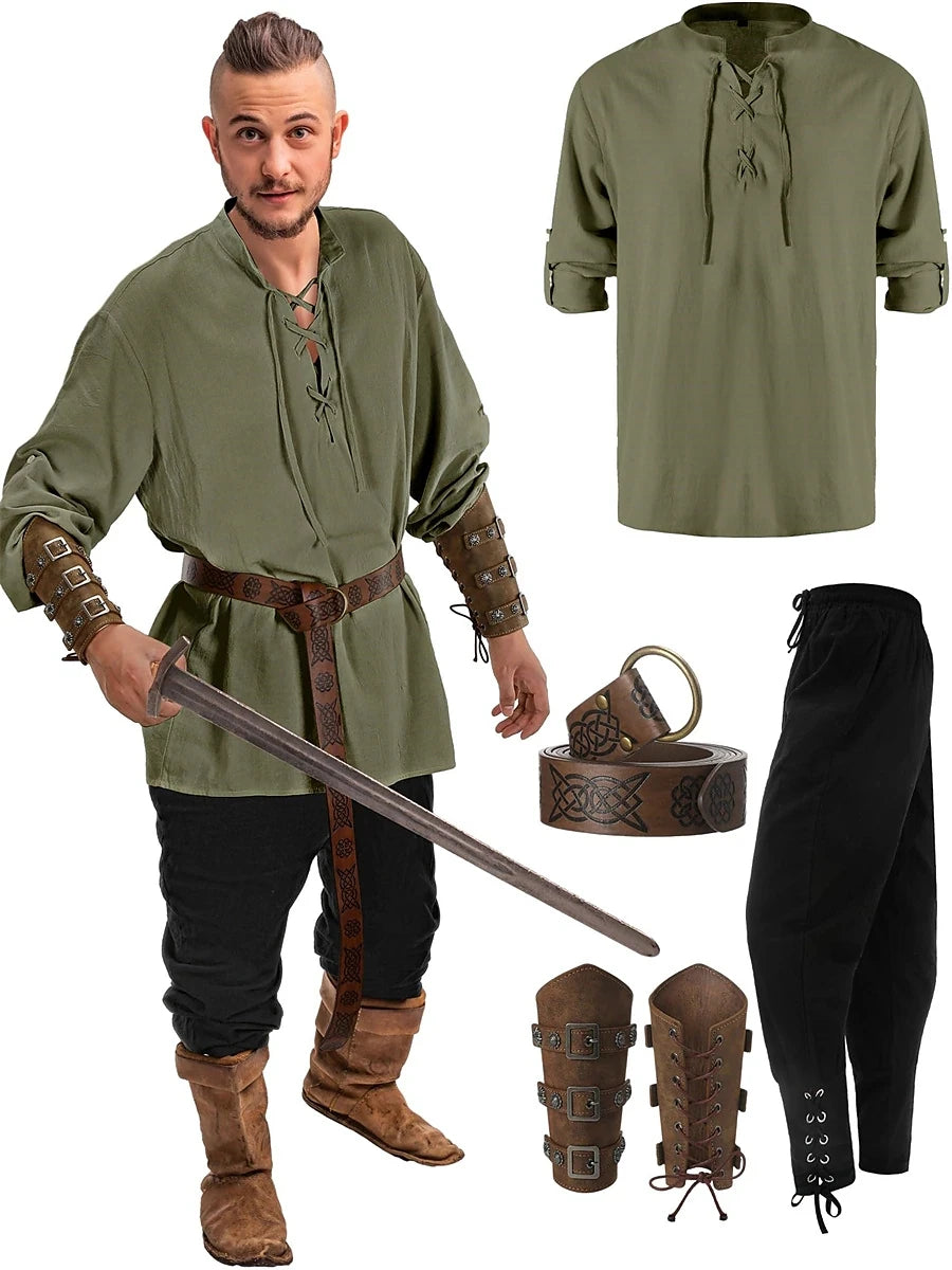 Renaissance Pants Outfits Retro Vintage Medieval Waist Belt Shirt Arm Guards Pirate Men's Cosplay Costume Halloween - Premium Cosplay Costumes from Lizard Vigilante - Just $21.99! Shop now at Lizard Vigilante