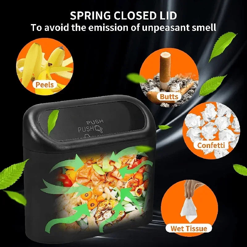 Car Mounted Garbage Bin, Side Mounted Storage Bin with Lid, Mini Storage Bag, Multi-purpose Car Seat Backrest Storage Box