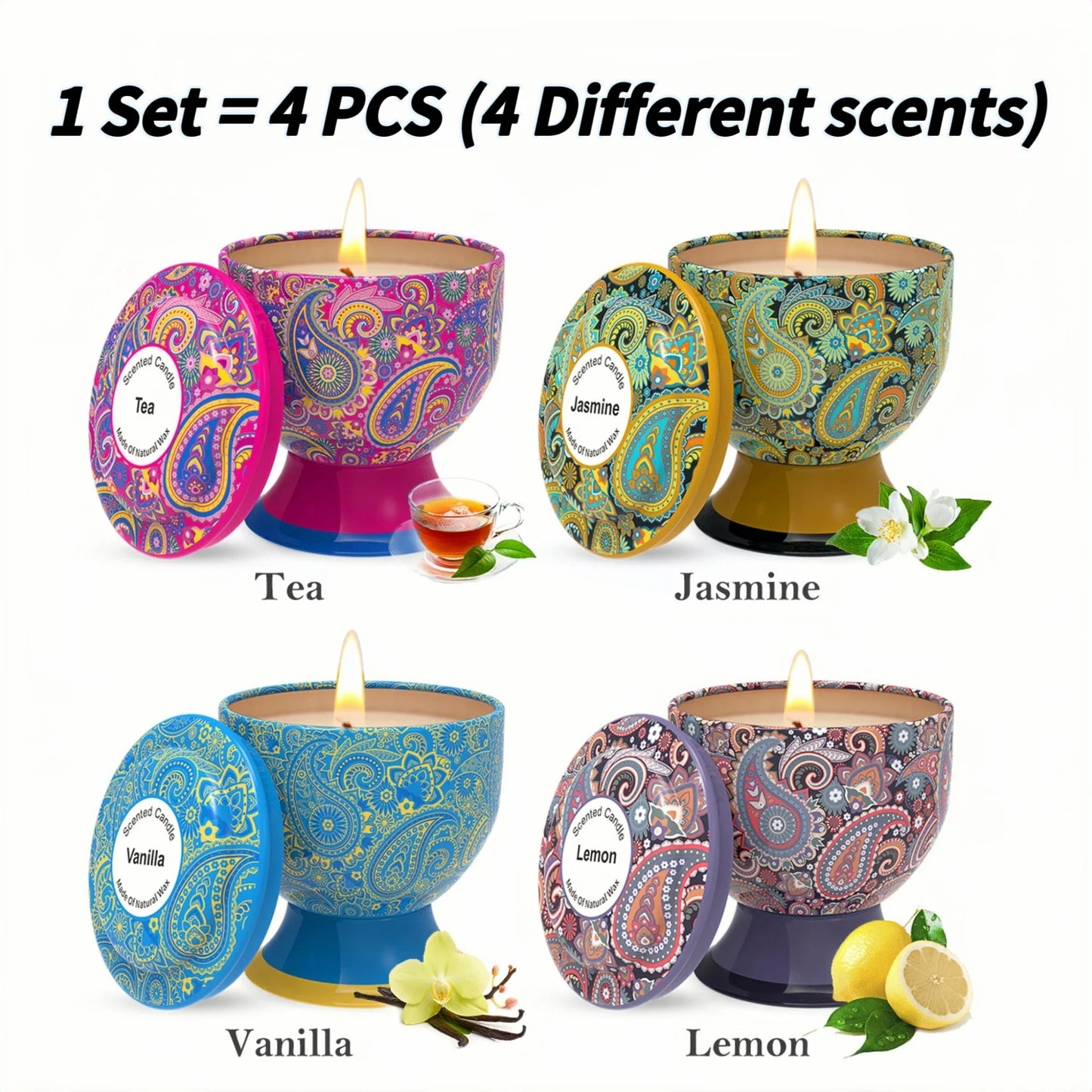 Natural Smokeless Soy Wax Candle in Iron Tin, Champagne Flute Style - Home Fragrance Gift for Birthday Christmas Handmade