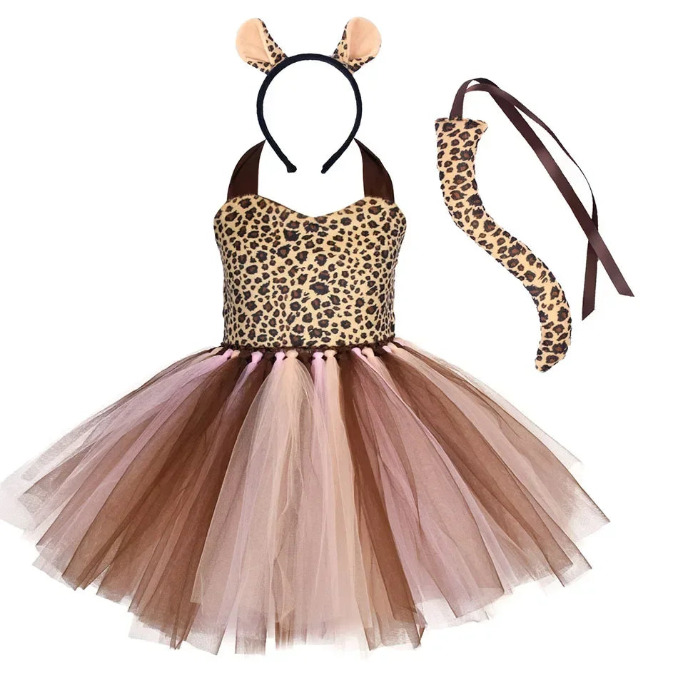 Halloween Animal Cosplay Costume for Children Forest Theme Cows Tiger Giraffe Leopard Zebra Tutu Dresses Performance Dance Sets