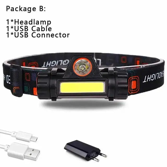1pcs Rechargeable Fishing LED Headlamp Camping Headlight XPE COB Work Light 2 Lighting Modes With Tail Magnet Detachable