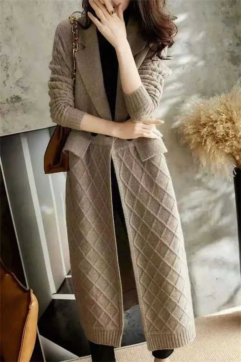 Korean French Style Cashmere Sweater Ladies Wool Windbreaker Cardigan New Autumn Winter Women Knitted Sweater Long Cardigan Coat