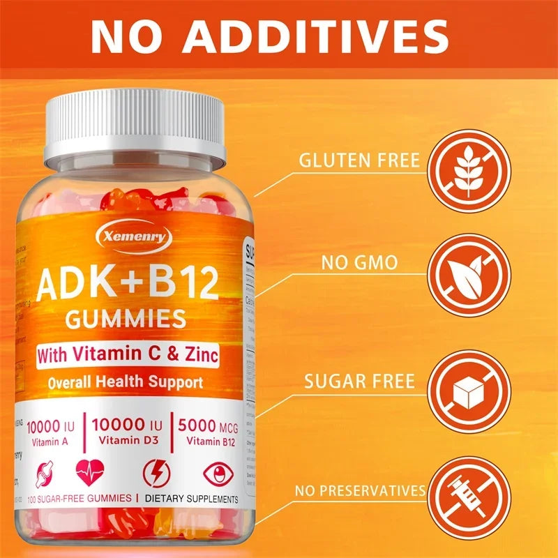 Vitamin D3 K2 + Vitamin B12 Gummies - Boost Metabolism, Eyes, Bone, Energy, Nerve, Immune Support