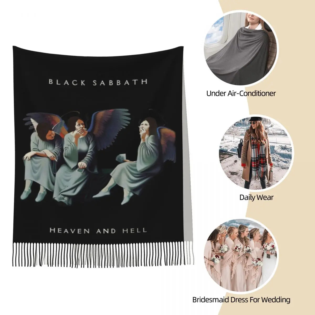 Black Sabbath Women's Scarf with Tassel Long Shawl Wrap Heavy Metal Daily Paranoid Wear Pashmina Scarves - Premium shawl from Lizard Vigilante - Just $20.88! Shop now at Lizard Vigilante