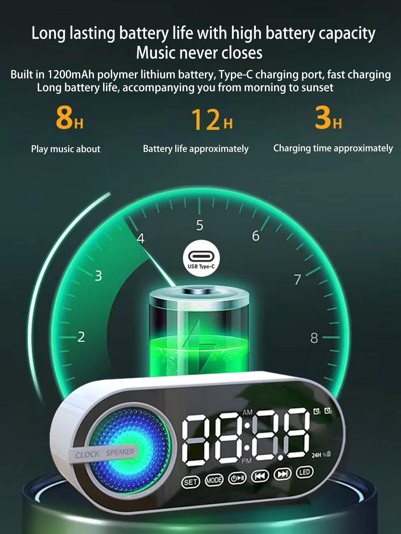 Wireless Bluetooth speaker, mini design with multiple functions as a clock, outdoor version subwoofer is powerful