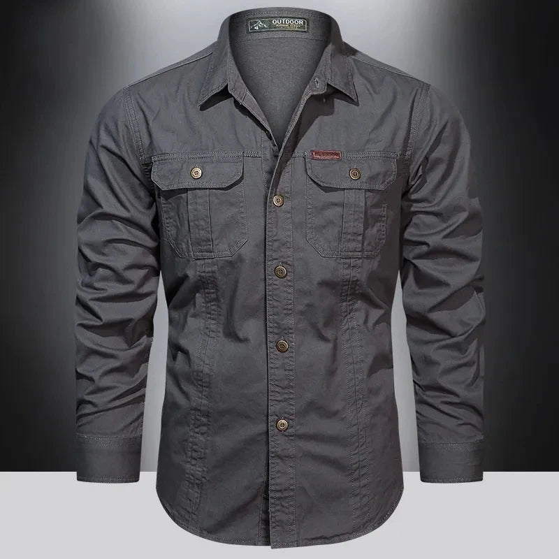 New Autumn Long-Sleeve Multi-Pocket Button-Down Shirt - Premium Long-sleeve shirt from Lizard Vigilante - Just $38.88! Shop now at Lizard Vigilante