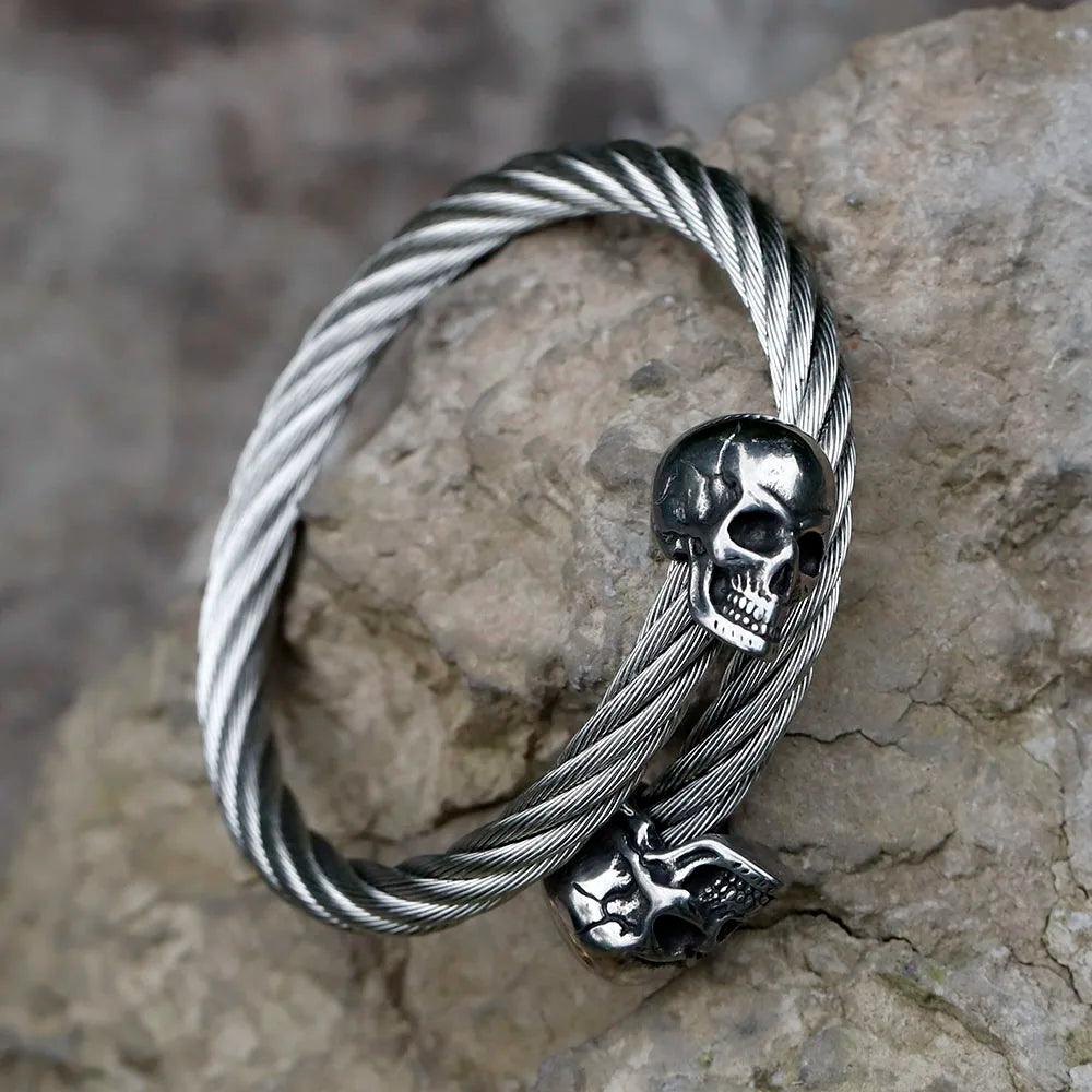 NEW Men's Stainless Steel Bracelet Classic Double Skull Head Adjustable Punk Biker Bracelet Jewelry - Premium bracelet from Lizard Vigilante - Just $23.99! Shop now at Lizard Vigilante