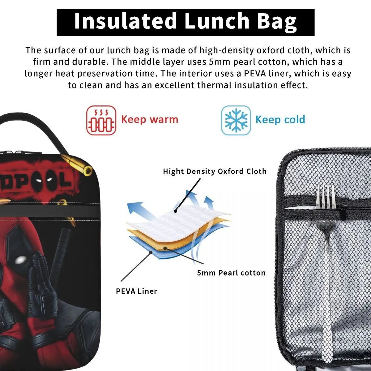 Deadpool Film-Inspired Insulated Lunch Bag – High-Capacity Thermal Tote for Men, Women, College, and Picnics - Premium bag from Lizard Vigilante - Just $23.88! Shop now at Lizard Vigilante