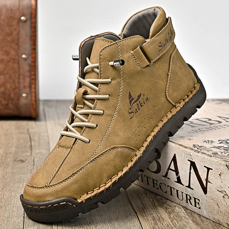 Handmade Leather Men’s Ankle Boots – Breathable Casual Outdoor Lace-Up Design Sneakers - Premium boots from Lizard Vigilante - Just $78.88! Shop now at Lizard Vigilante