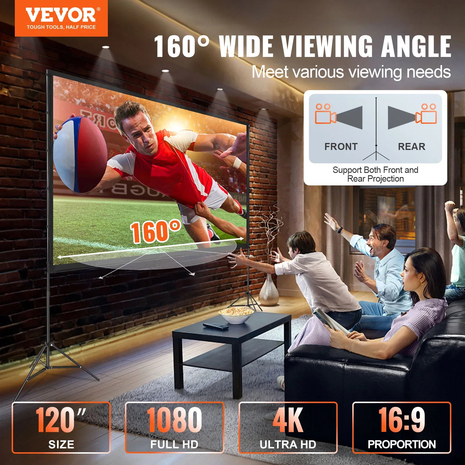 VEVOR Projector Screen with Stand 120/150 inch 4K 1080 HD Outdoor Movie Screen for Home Theater Cinema Backyard Movie - Premium  from Lizard Vigilante - Just $102.99! Shop now at Lizard Vigilante