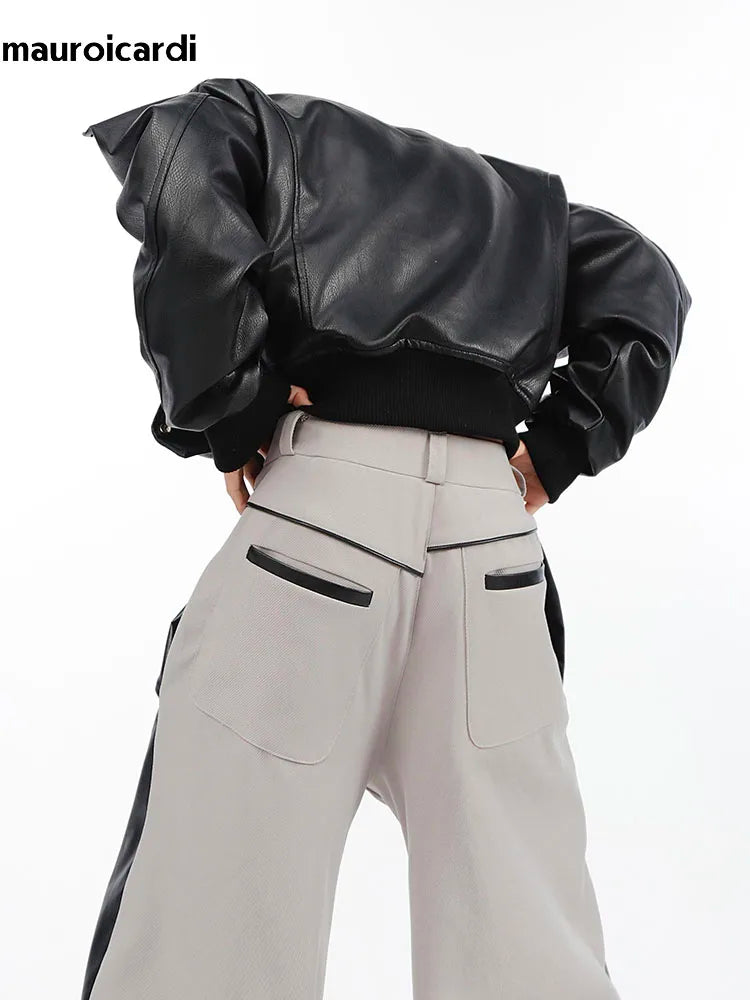 Patchwork Leather Combat Trousers – Mauroicardi Black & Toxic Green High-Waist Men’s Street Pant for Chaos & Club Damage - Premium pants from dsers - Just $159.99! Shop now at Lizard Vigilante