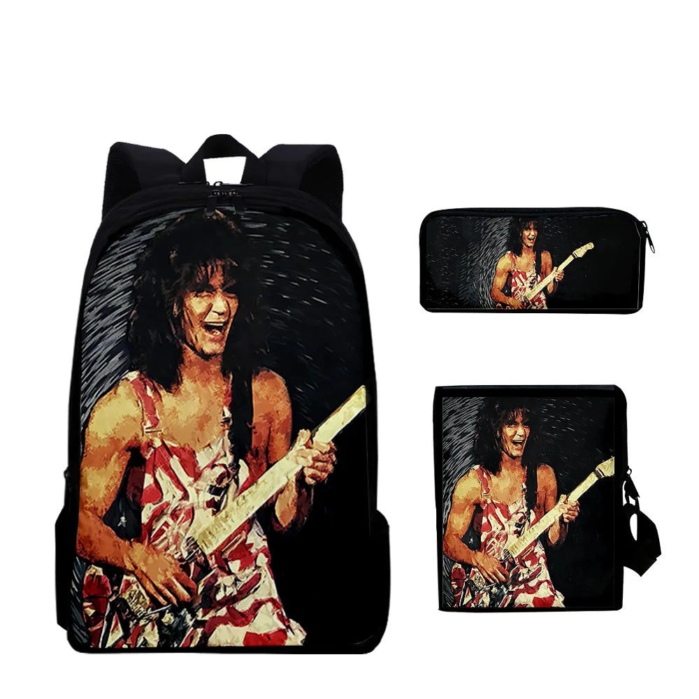 Eddie Van Halen 3pcs/Set 3D Print Student Travel bags Laptop Daypack Backpack Shoulder Bag Pencil Case - Premium backpack from Lizard Vigilante - Just $34.99! Shop now at Lizard Vigilante