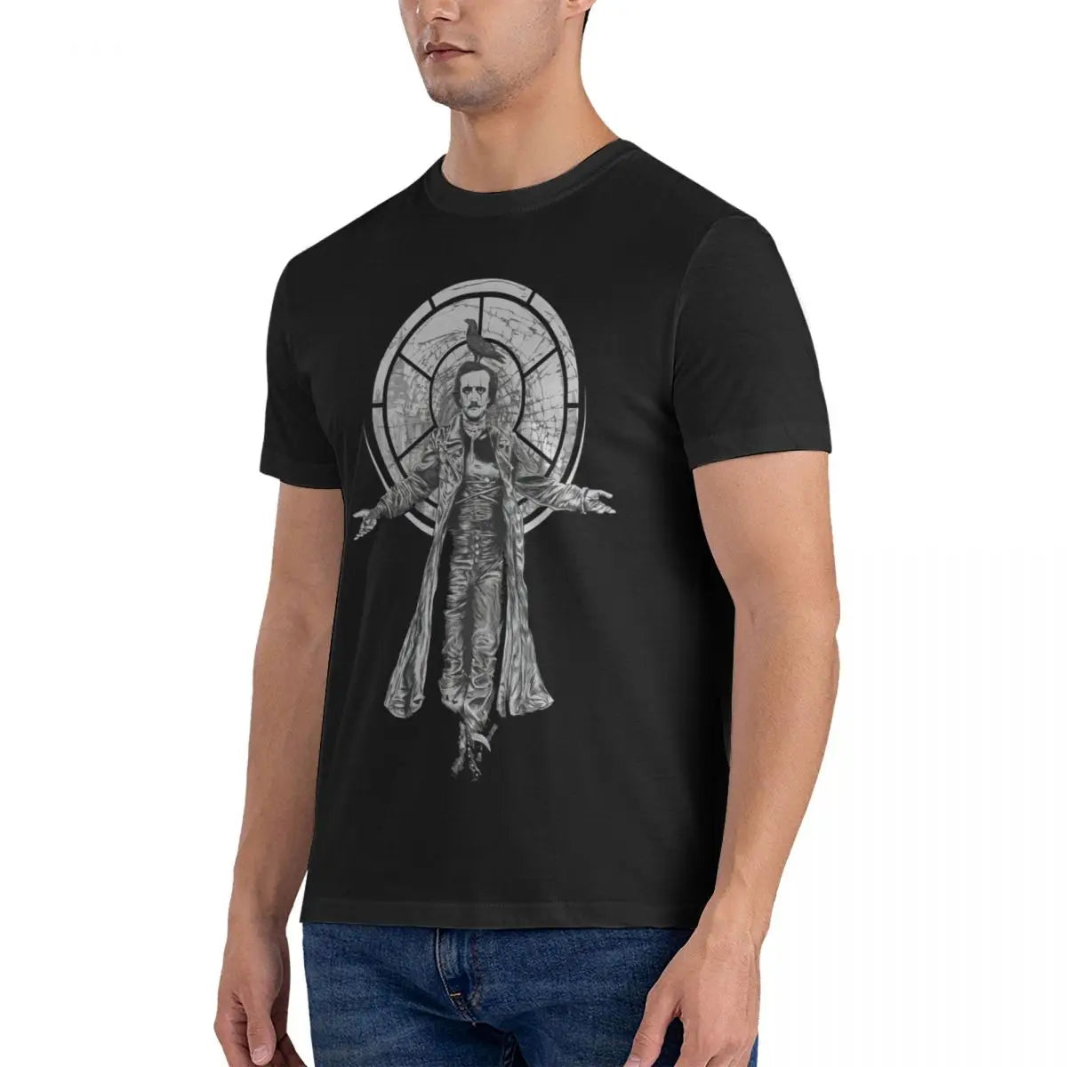 Edgar Allan Poe Inspired T-Shirt – Men's Oversized Crew Neck Cotton Tee, Short Sleeve, Unique Print, Perfect Gift Idea - Premium tee from Lizard Vigilante - Just $23.88! Shop now at Lizard Vigilante