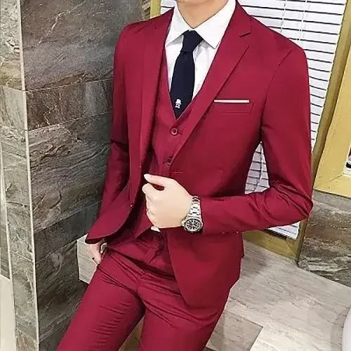 Men's Three-piece Suit Casual Slim Fit Western-style Business Attire Korean Version Youth Student Style Smooth Sihouette - Premium  from Lizard Vigilante - Just $37.99! Shop now at Lizard Vigilante