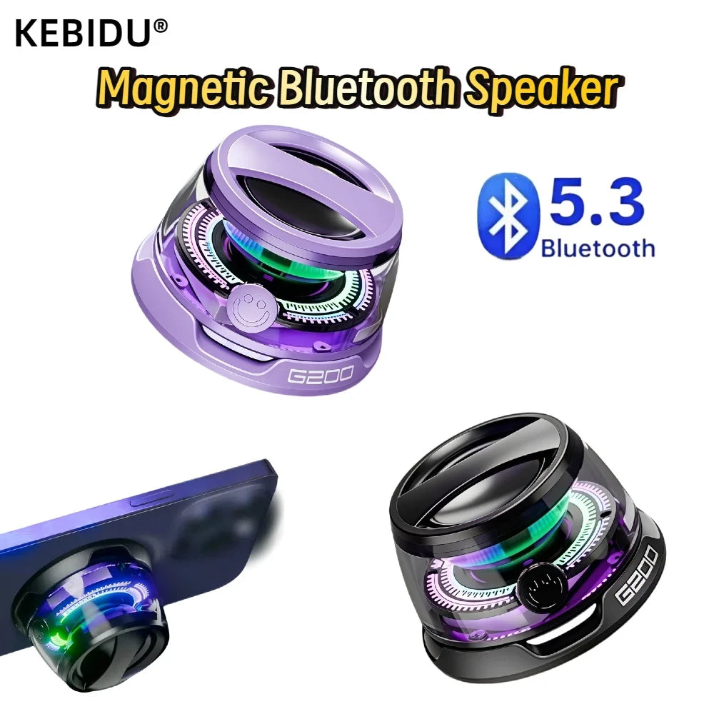 Outdoor Magnetic Bluetooth Speaker Wireless Portable Mini Travel Stereo Speaker with RGB Color Light and Phone Holder for IOS