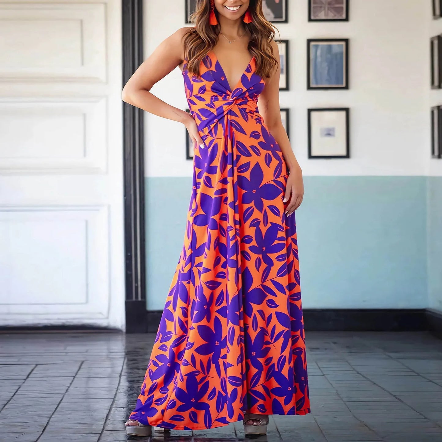 Boho Bliss! Spaghetti Strap Backless Maxi Dress – Floor-Length Floral Fantasy for Casual Holidays & Prom - Premium dress from Lizard Vigilante - Just $43.33! Shop now at Lizard Vigilante