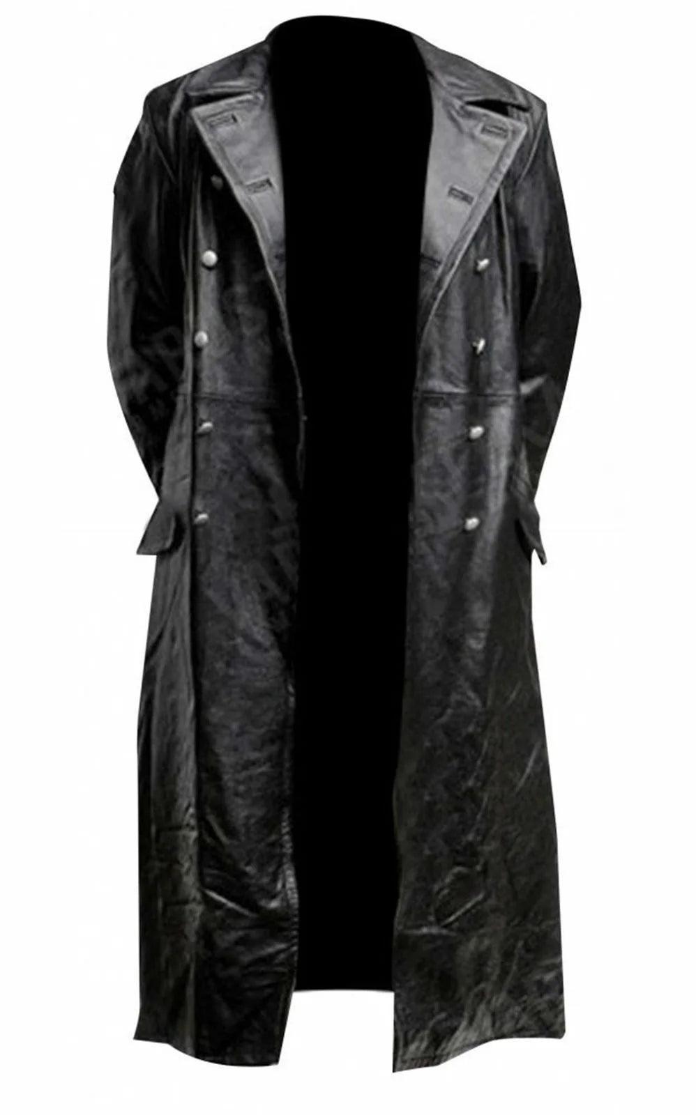 MEN'S GERMAN WW2 Military Uniform Officer Black Faux Leather Trench Coat - Premium jacket from Lizard Vigilante - Just $47.99! Shop now at Lizard Vigilante