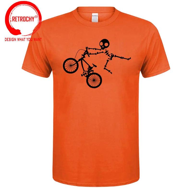 Skeleton Alien BMX Cycle Bike T-Shirt Custom Short Sleeve MTB Skull Biker TShirt Funny Fall O Neck Cotton T Shirt for Men - Lizard Vigilante