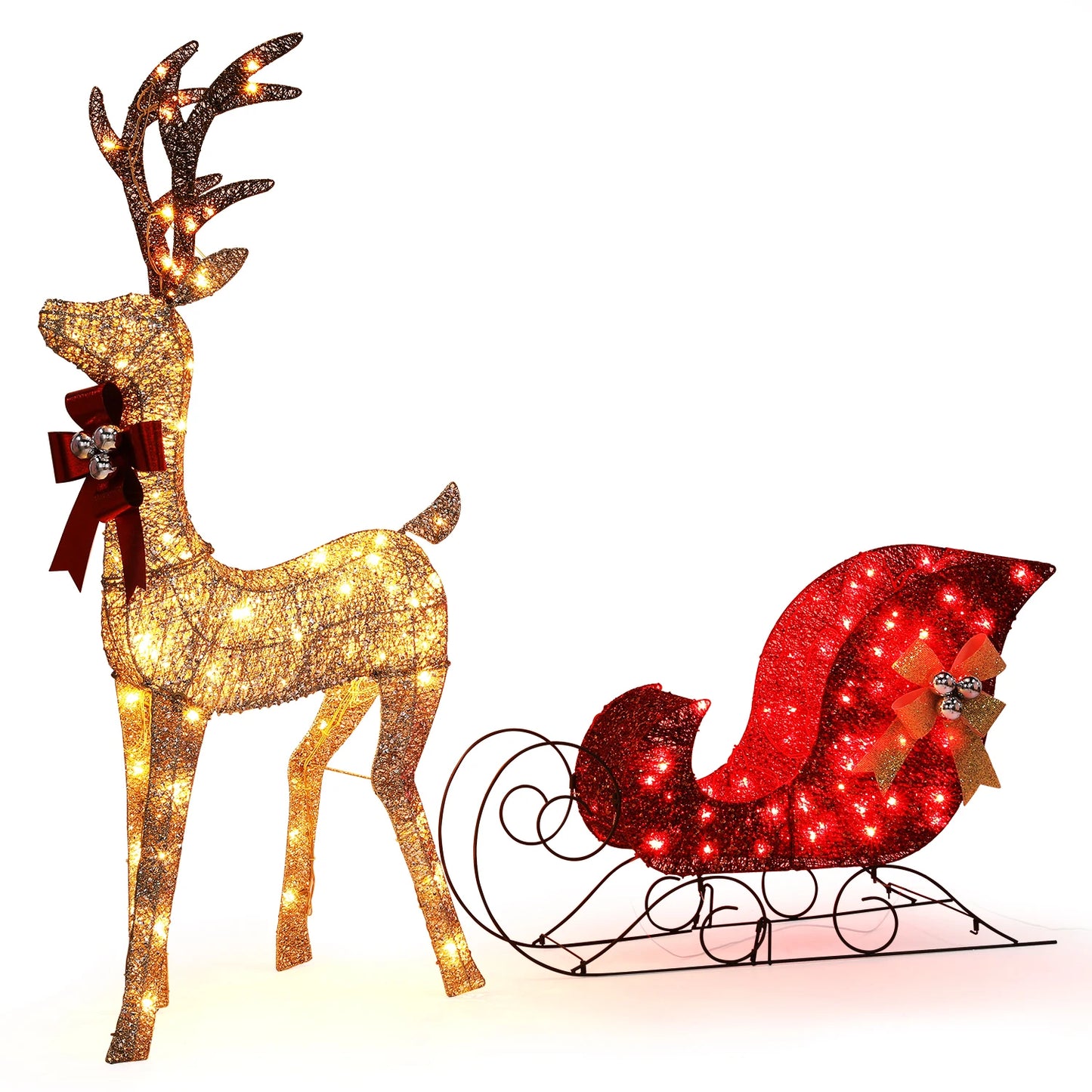 Indoor Outdoor Large Lighted Christmas Deer Family Set Front Yard Porch Holiday Decoration with 160/210 Warm White LED Lights - Premium  from Lizard Vigilante - Just $138.99! Shop now at Lizard Vigilante