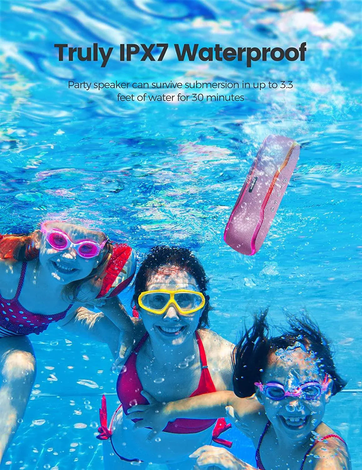 WISETIGER Bluetooth Speaker Outdoor IPX7 Waterproof 25W BT5.3 Loudspeaker Stereo Surround Speaker with Cool Pulsing EQ Lights