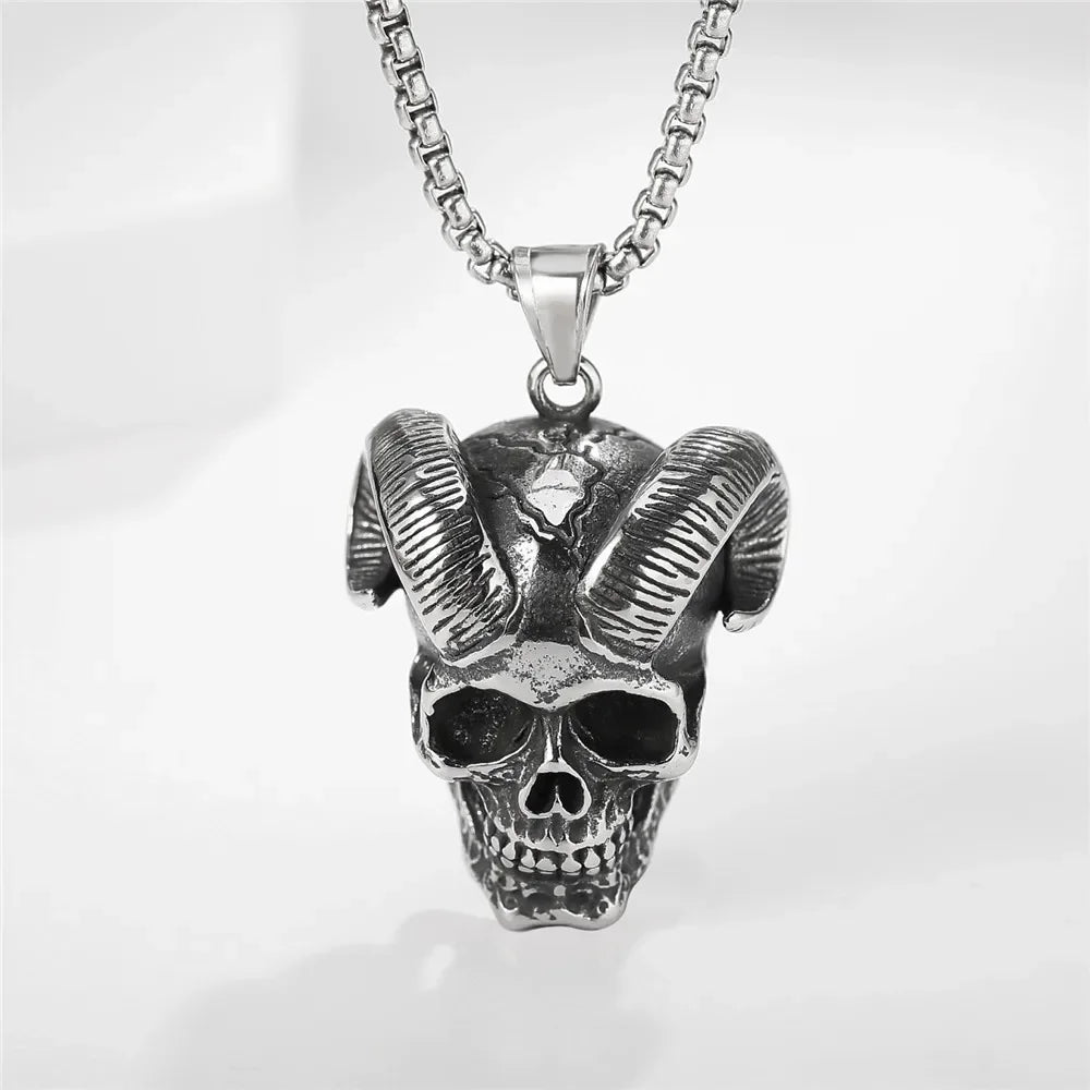 Vintage Lucifer Demon Ram Necklace – Gothic Satanic Pendant for Men – Eye of Truth Punk Party Jewelry - Premium pendant from Lizard Vigilante - Just $16.66! Shop now at Lizard Vigilante