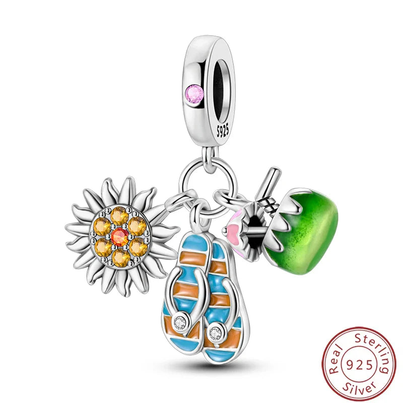 S925 Sterling Silver Princess Golf Hamster Camera Travel Three Piece Set Charms Beads 3mm DIY Fine Jewelry Making