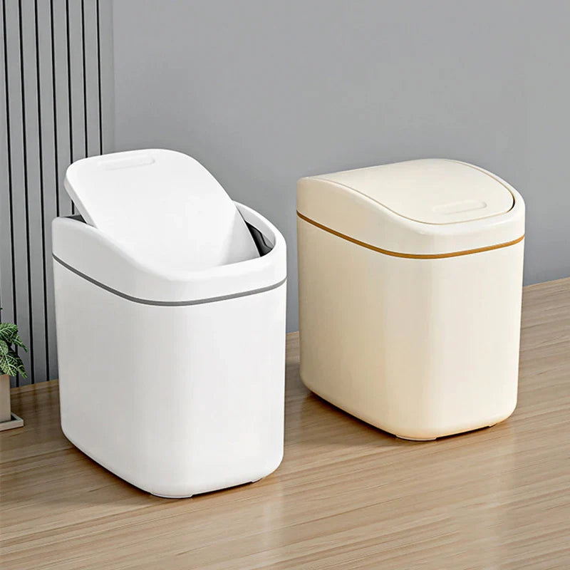 Desktop Trash Can Small Mini Garbage Can Plastic Dustbin with Shake Cover for Home Office Waste Bins Household Cleaning