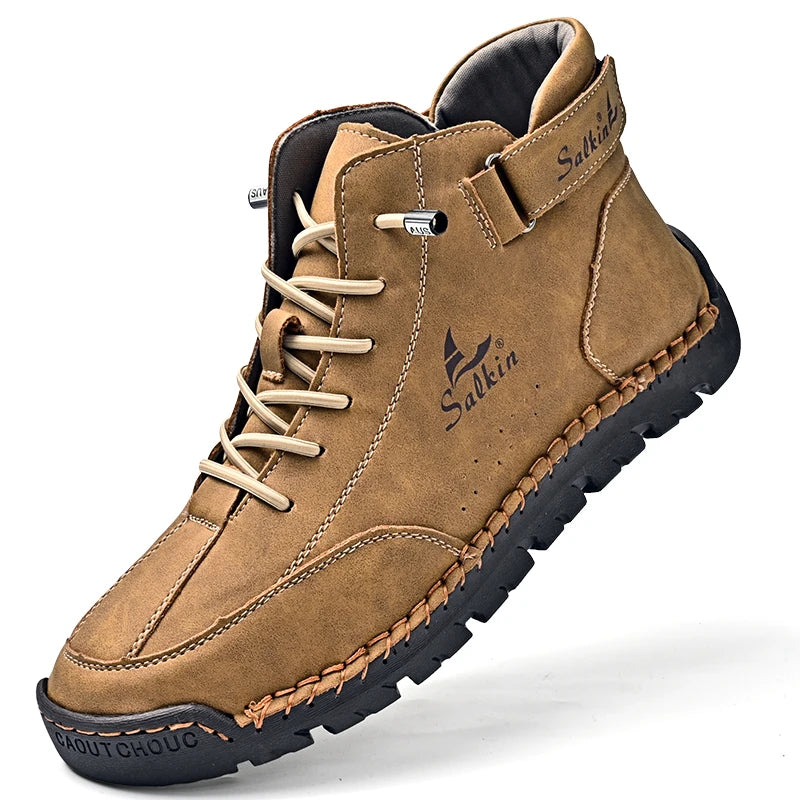 Handmade Leather Men’s Ankle Boots – Breathable Casual Outdoor Lace-Up Design Sneakers - Premium boots from Lizard Vigilante - Just $78.88! Shop now at Lizard Vigilante