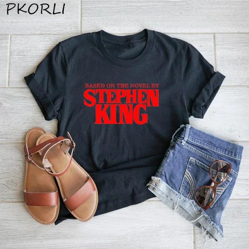 Based on A Novel By Stephen King T Shirt Women Harajuku Retro Clothing Horror T-Shirt Funny Letter Print Cotton Tee - Lizard Vigilante