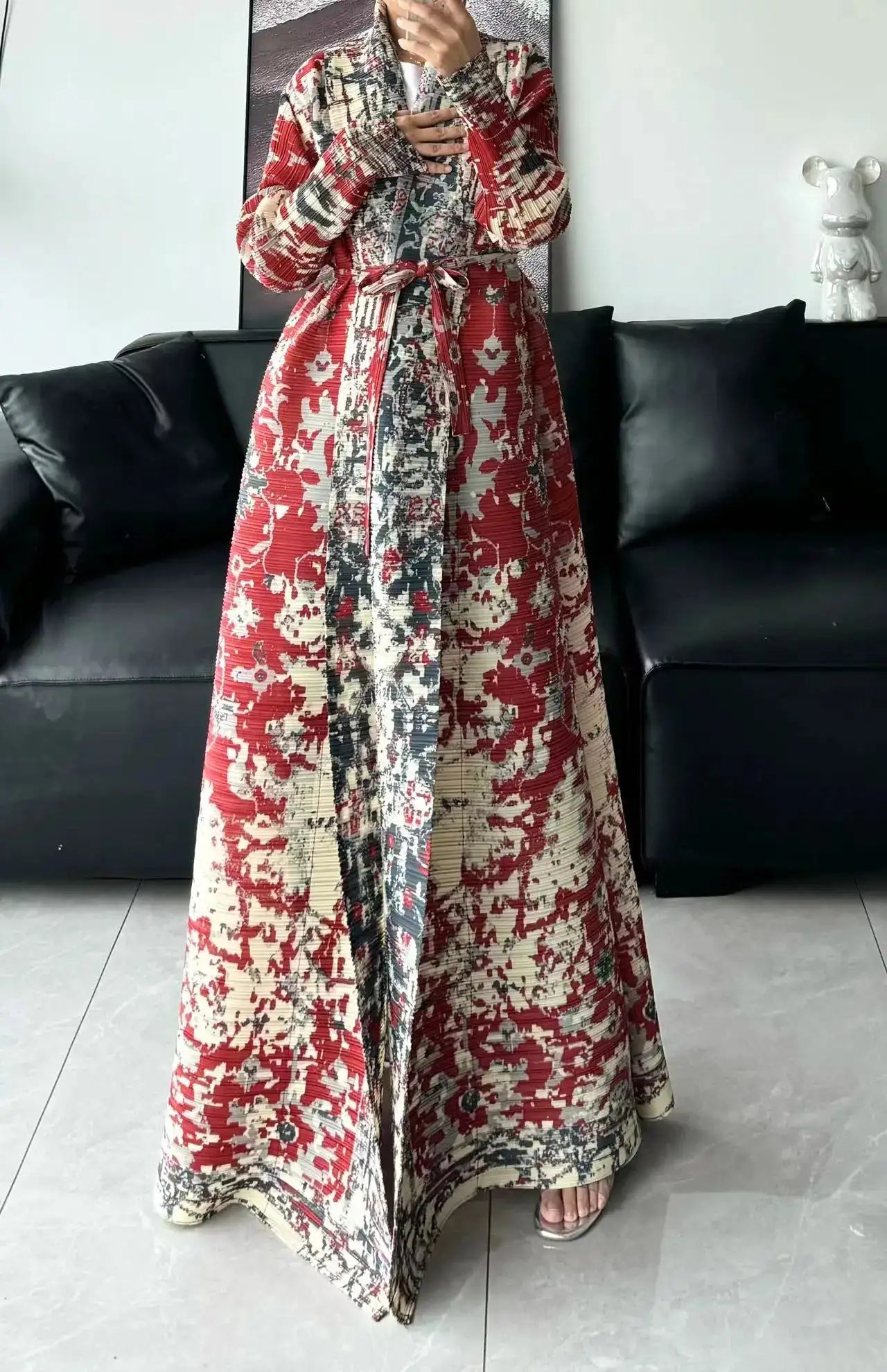 Autumn and Winter New Abaya Fashion Lapel Pleated Long Sleeved Cardigan Windbreaker Jacket Saudi Abayas for Women