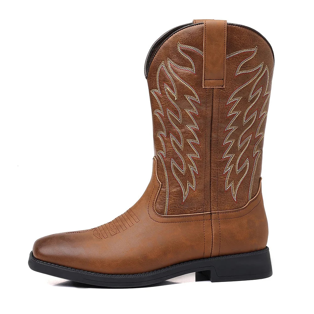 Men's Western Cowboy Boots – Handmade Pointed Toe Mid-Calf Retro Style - Premium cowboy boots from Lizard Vigilante - Just $88.88! Shop now at Lizard Vigilante