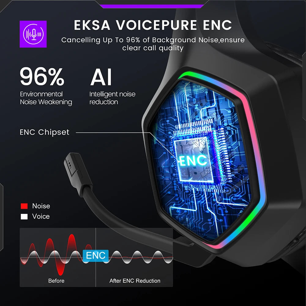 EKSA E1000 WT 2.4GHz Wireless Gaming Headset - 7.1 Surround Sound, Low Latency Headphones with ENC Mic for PC, PS5, PS4, Xbox - Premium headphones from Lizard Vigilante - Just $66.99! Shop now at Lizard Vigilante