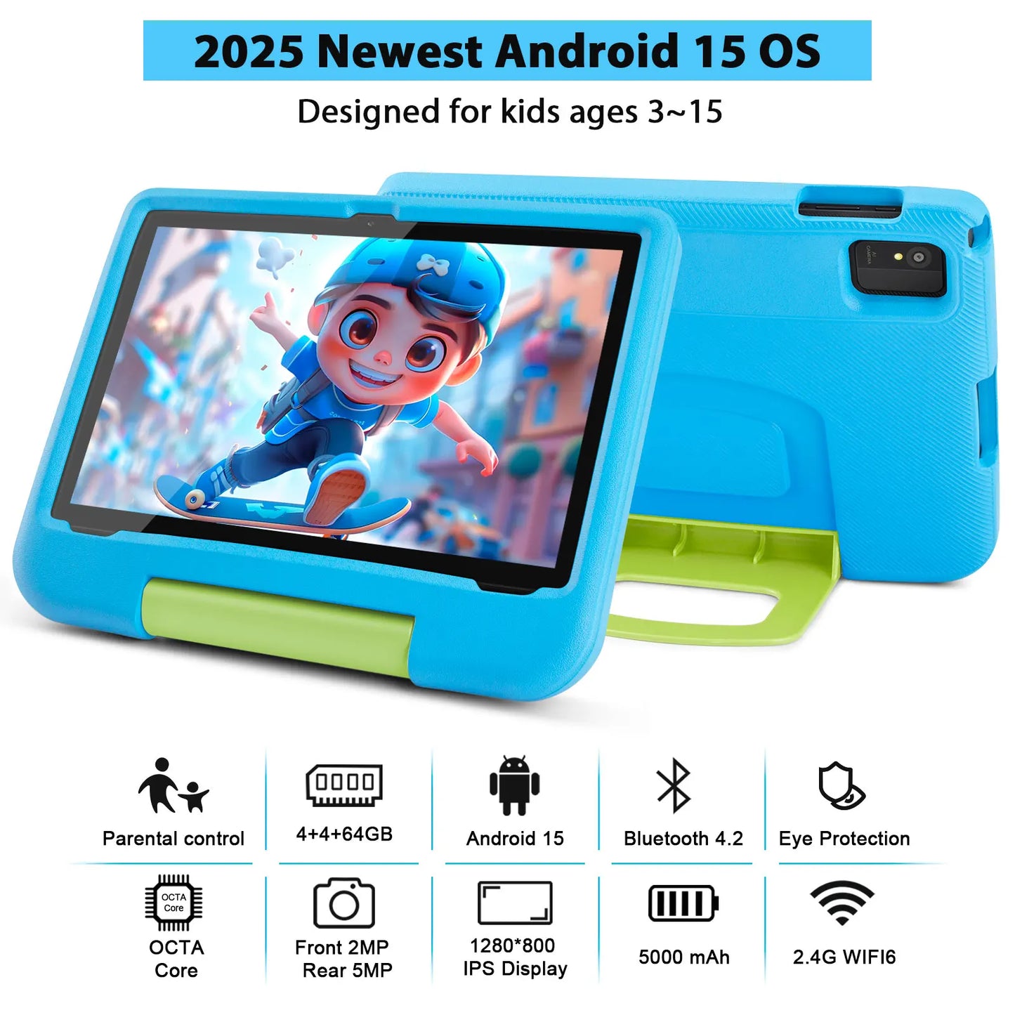ANRY 10.1 Inch Tablets Android 15 8GB(4+4 Expand) RAM 64GB ROM HD Display IPS Dual Camera 5G WIFI 6 Tablet PC Children's Gift