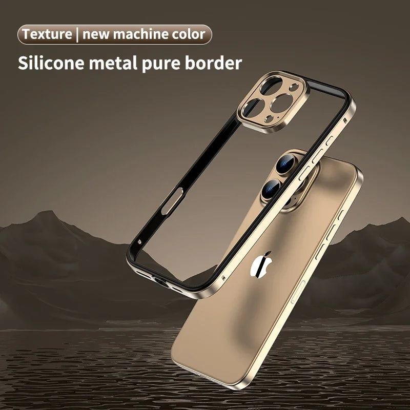 Hybrid Metal Shield iPhone Case with Camera Protection and Heat-Dissipating Silicone Frame – For iPhone 12 13 14 15 16 Pro Max