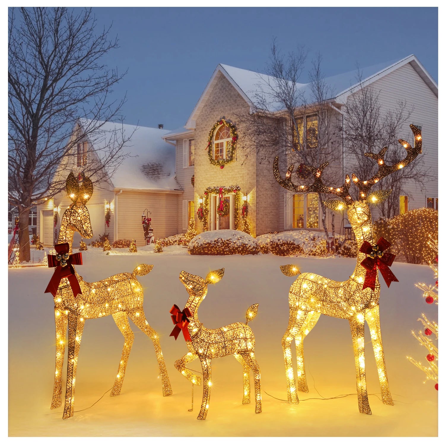 Indoor Outdoor Large Lighted Christmas Deer Family Set Front Yard Porch Holiday Decoration with 160/210 Warm White LED Lights - Premium  from Lizard Vigilante - Just $138.99! Shop now at Lizard Vigilante