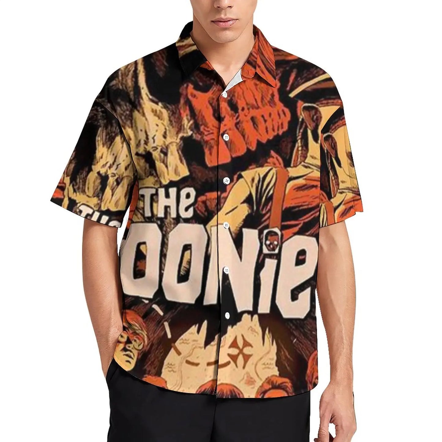 Retro Goonies Print Hawaiian Beach Shirt – 80s Classic Movie-Inspired Casual Button-Up for Men, Plus Size - Premium beach shirt from Lizard Vigilante - Just $26.88! Shop now at Lizard Vigilante