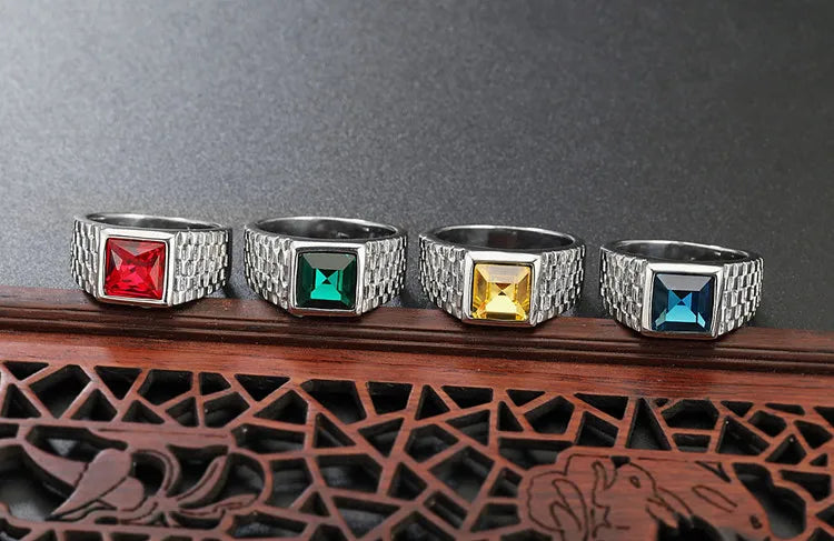 Punk Rock Titanium Steel Square Natural Stone Ring for Men | Stylish Jewelry for Parties & Special Occasions - Premium rings from Lizard Vigilante - Just $19.99! Shop now at Lizard Vigilante