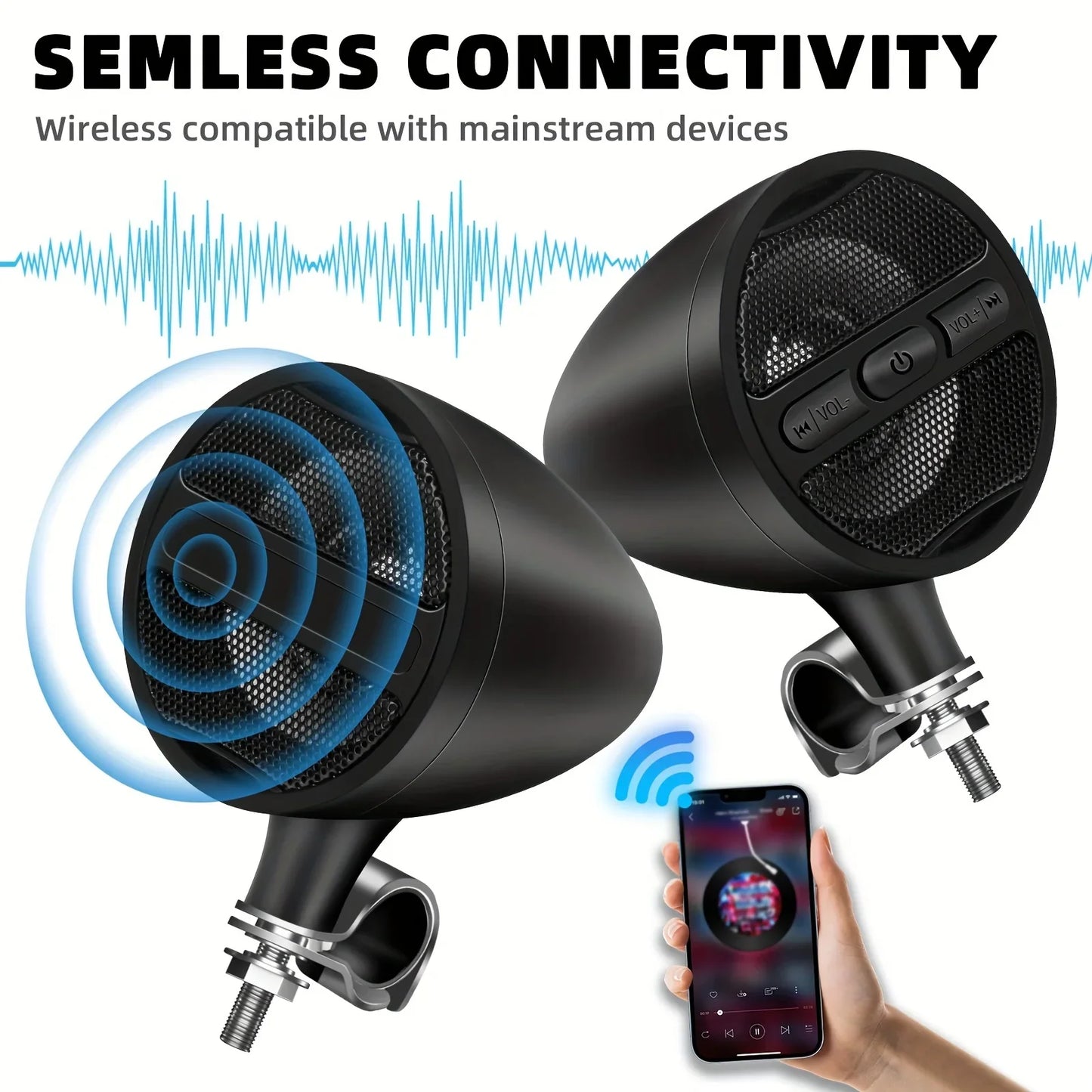 Motorcycle Bluetooth Speakers Wireless Audio System with USB, AUX, Mp3 Music Player