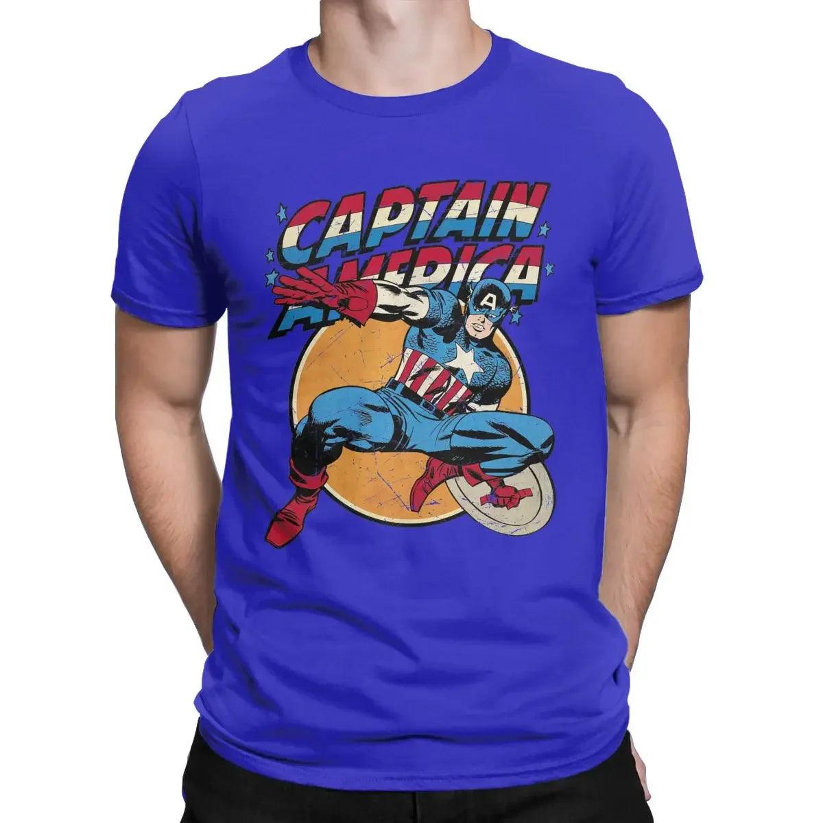 Captain America Vintage Marvel T-Shirts Men 100% Cotton T Shirts Disney Short Sleeve Tee Shirt Plus Size Clothing - Premium t-shirt from Lizard Vigilante - Just $28.99! Shop now at Lizard Vigilante